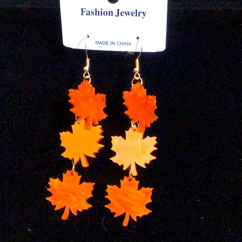 Festive Autumn Fall Dangle Earrings  Maple Leaf Acrylic Earrings
